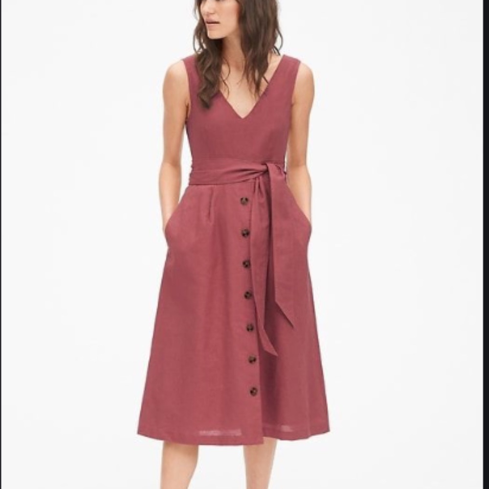 Gap Linen Midi Dress in Rust, 6
